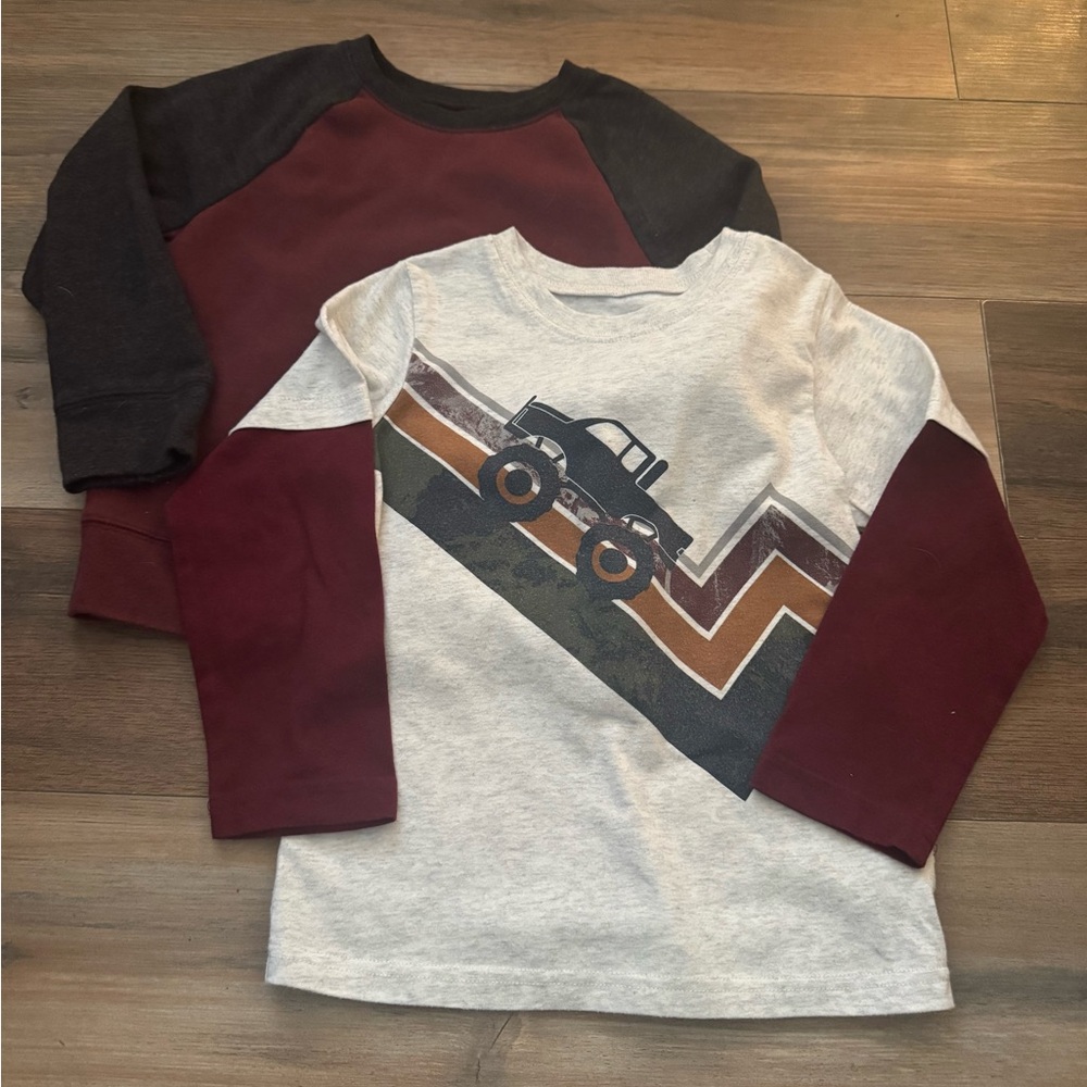 Monster Truck Long Sleeve Shirts - Black and Burgundy sweat shirt  bundle